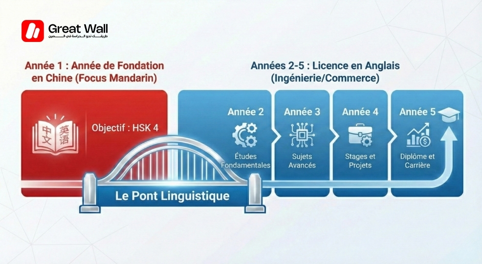 Chronologie infographique montrant le modele d etude hybride et l annee preparatoire