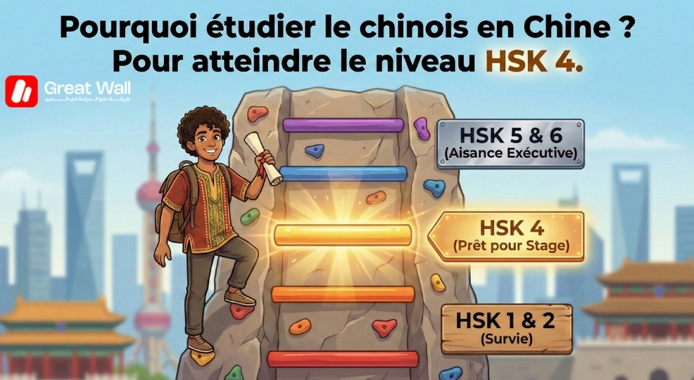 Graphique d echelle de carriere soulignant le niveau HSK 4 comme l objectif crucial pour les etudiants qui etudient la langue chinoise en Chine